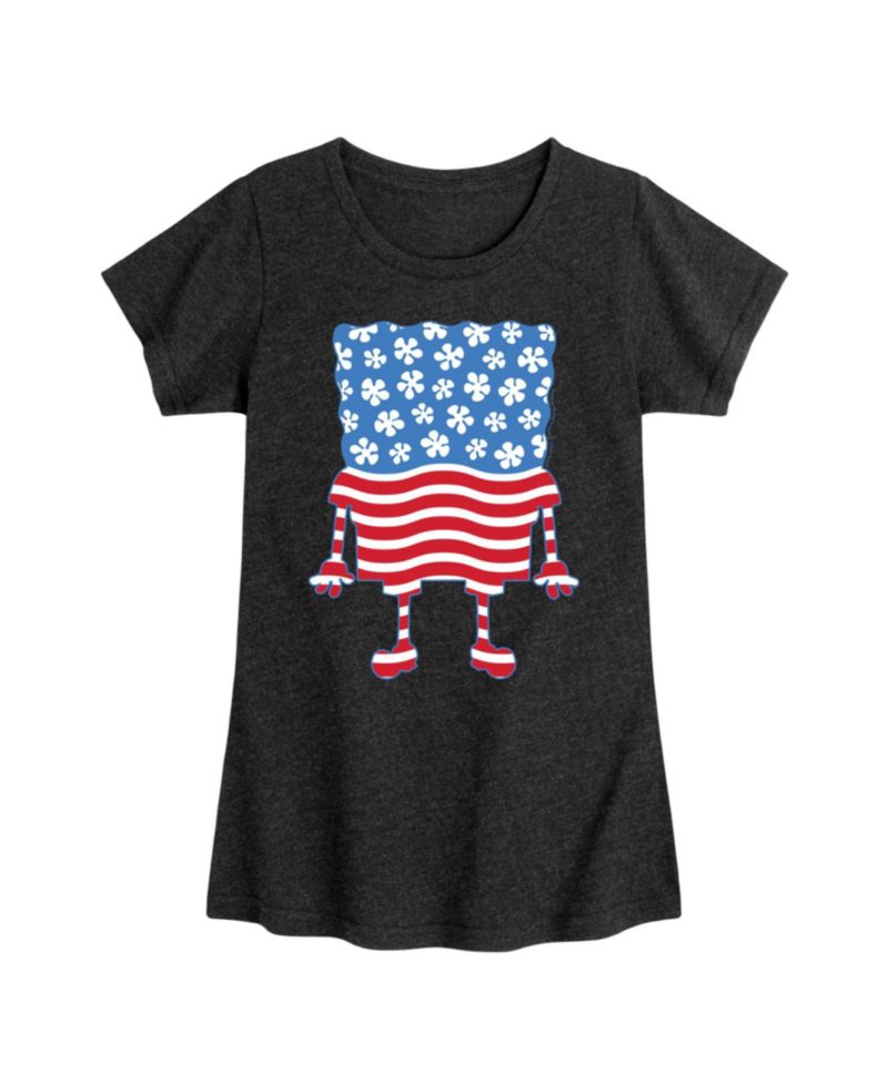 Big Girls Sponge Bob Square Pants Americana Flag Graphic T-Shirt