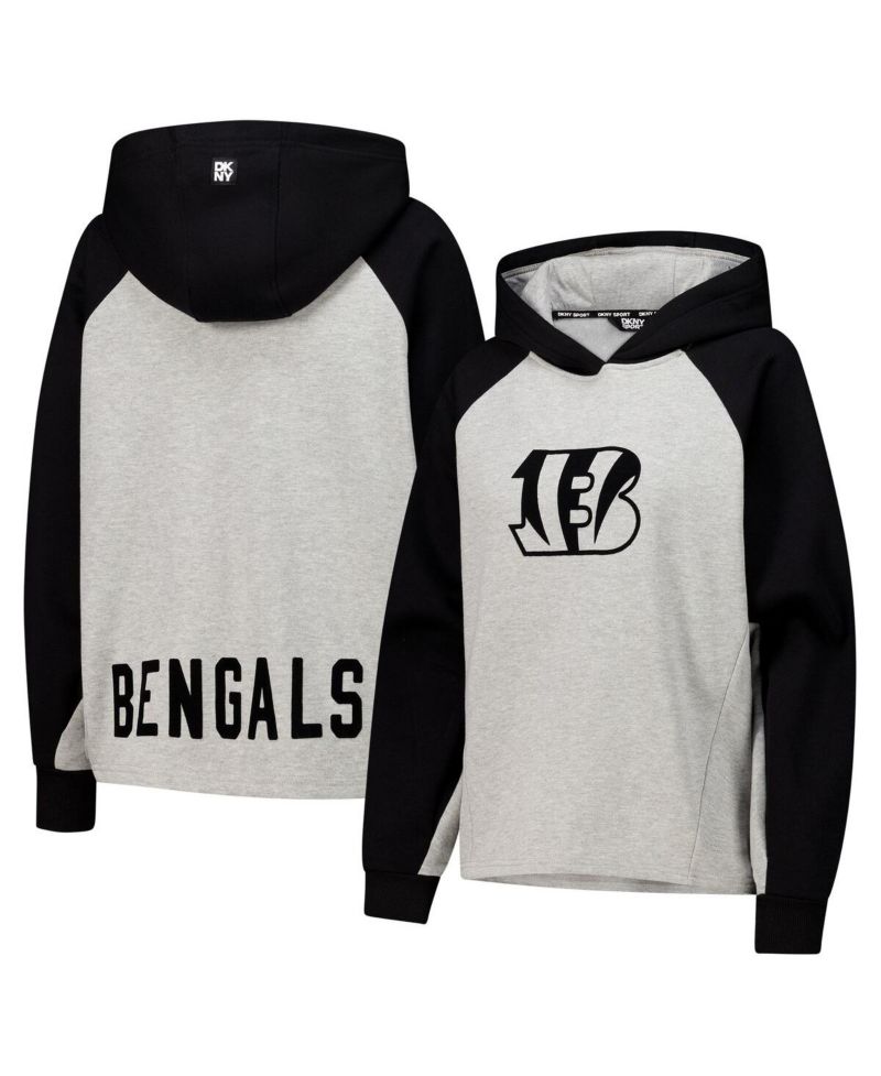 Women's Gray/Black Cincinnati Bengals Joy Cropped Raglan Pullover Hoodie