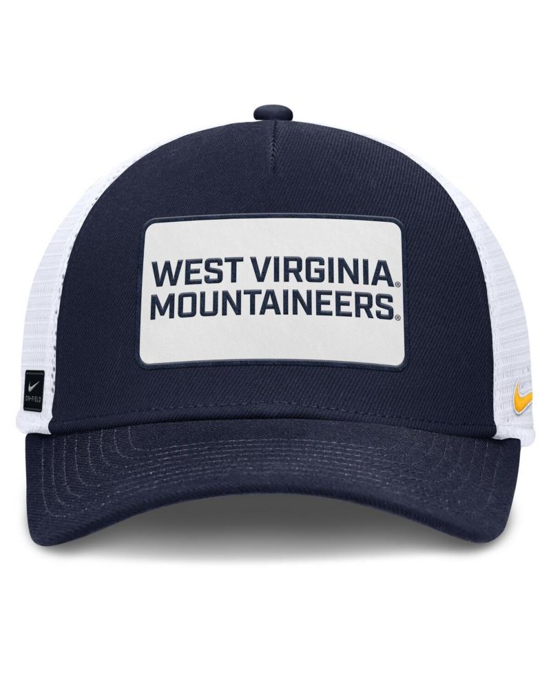 Men's Navy/White West Virginia Mountaineers 2025 On-Field Rise Patch Trucker Adjustable Hat