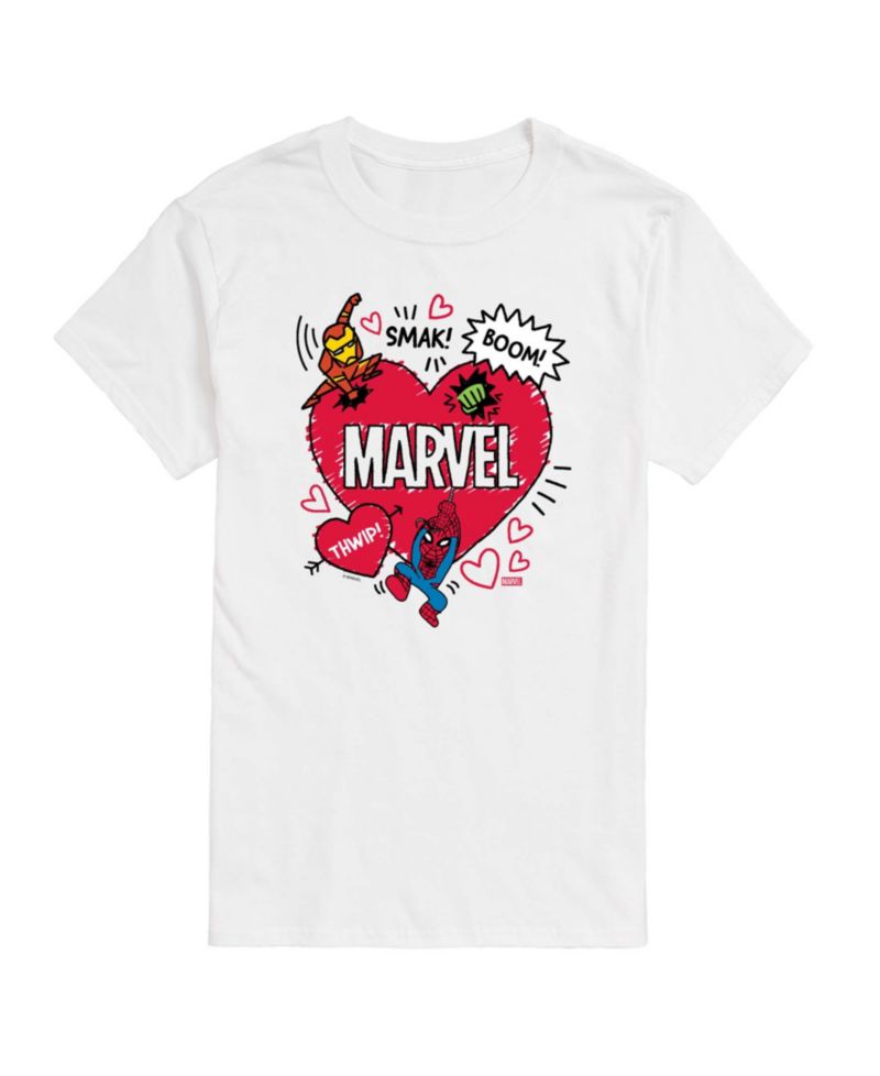 Men's Marvel Avengers Valentines Scribble Printed Short-Sleeve Graphic T-Shirt