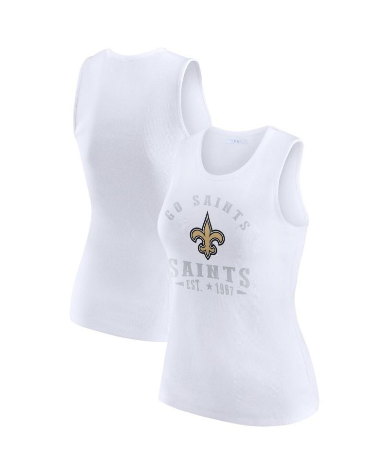 Women's White New Orleans Saints Ribbed Graphic Tank Top