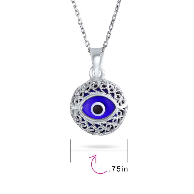 Turkish Light Blue Evil Eye Charm Round Pendant Necklace Sterling Silver
