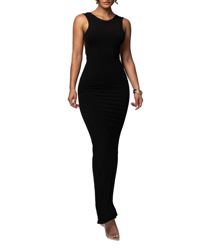 Women's Front and Center Open Back Ruched Maxi Dress