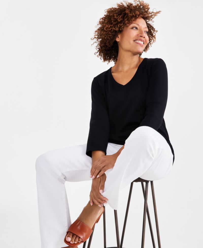 Petite V-Neck 3/4-Sleeve T-Shirt