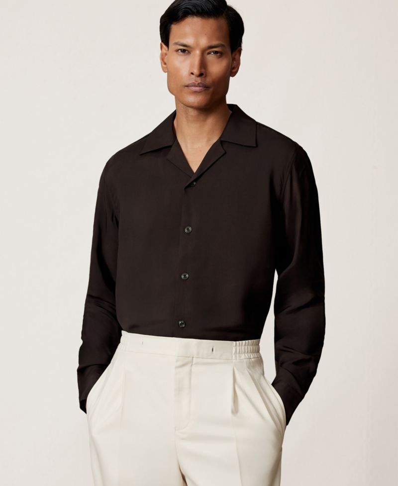 Men's Space Twill Piped Cuban-Collar Shirt