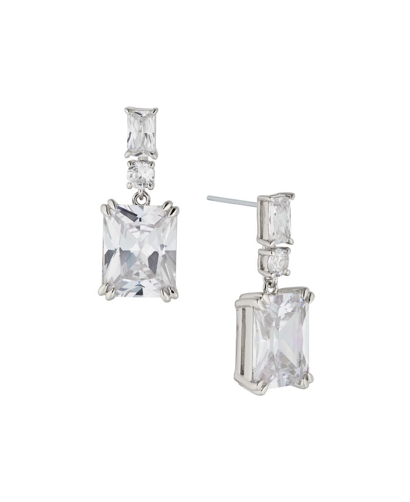 Cubic Zirconia Emerald Shape Cubic Zirconia Drop Earring