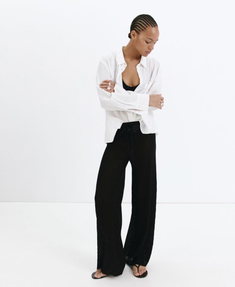 Women's Pull-On Straight-Leg Lace-Accented Knit Pants