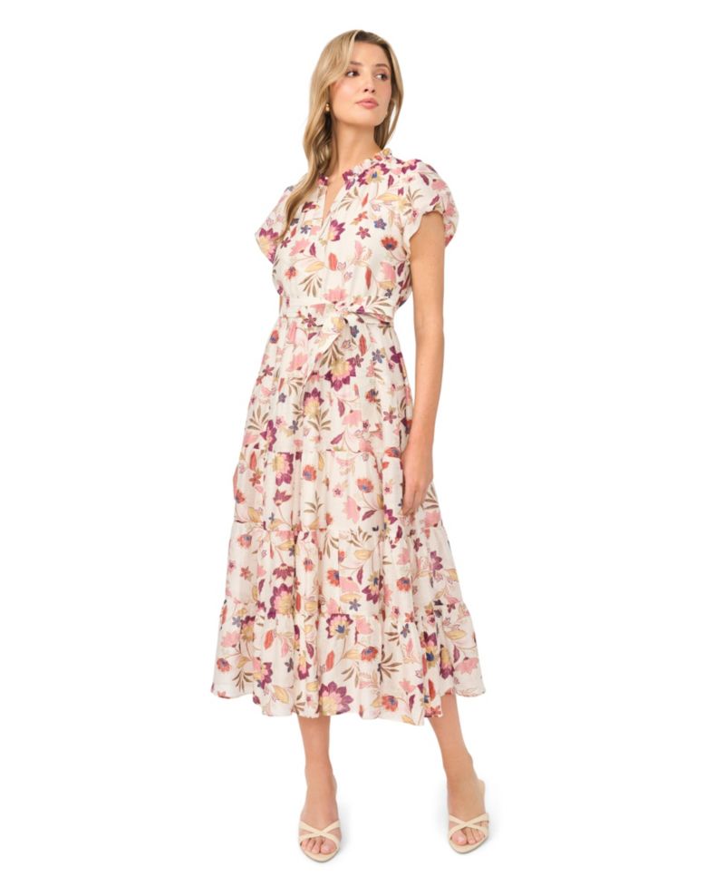 Women's V-Neck Puff-Sleeve Midi Dress