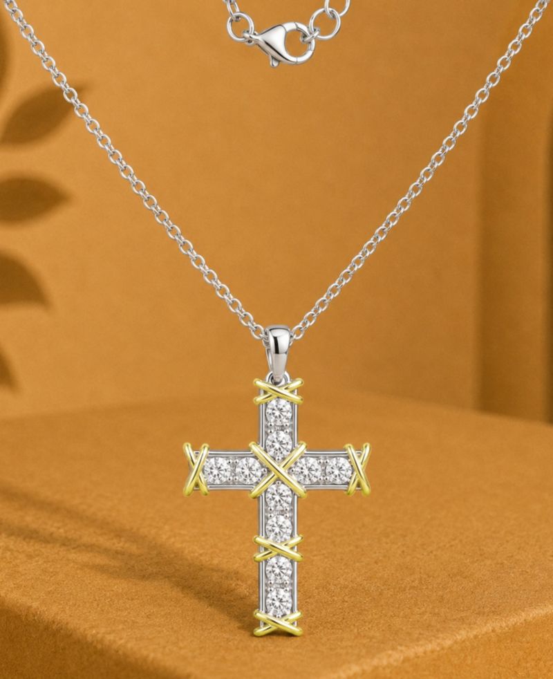Textured Two-Tone Cross Necklace