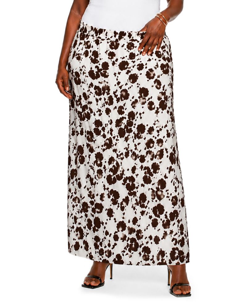Plus Size Cow Print Elastic Waist Maxi Skirt