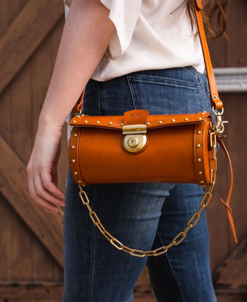 Oranda Small Leather Barrel Crossbody Bag