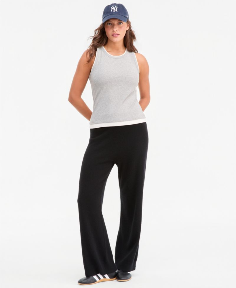 Women's 100% Cashmere Pull-On Wide-Leg Pants