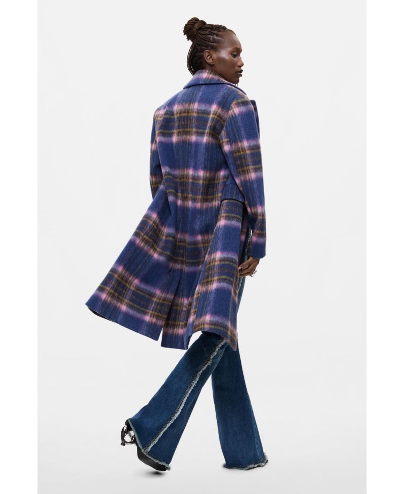 Women's Long Plaid Wool-Blend Coat