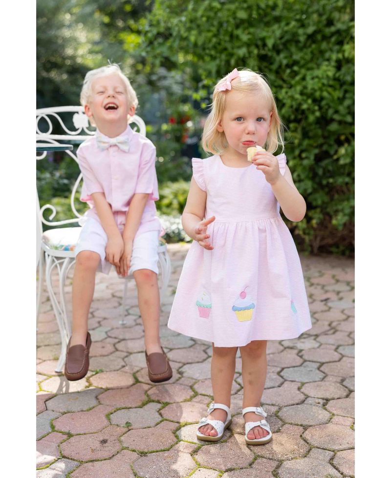 Little Girls Seersucker Dress with Cupcakes