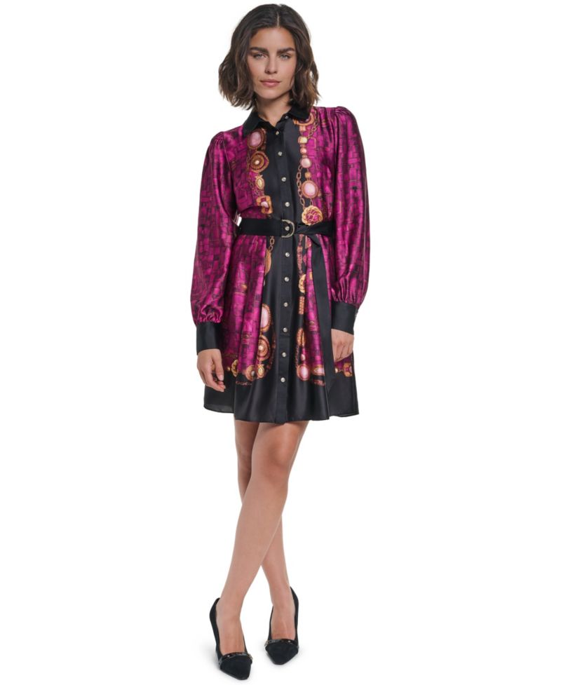 Petite B.F. Collared Long-Sleeve Belted Shirt Dress