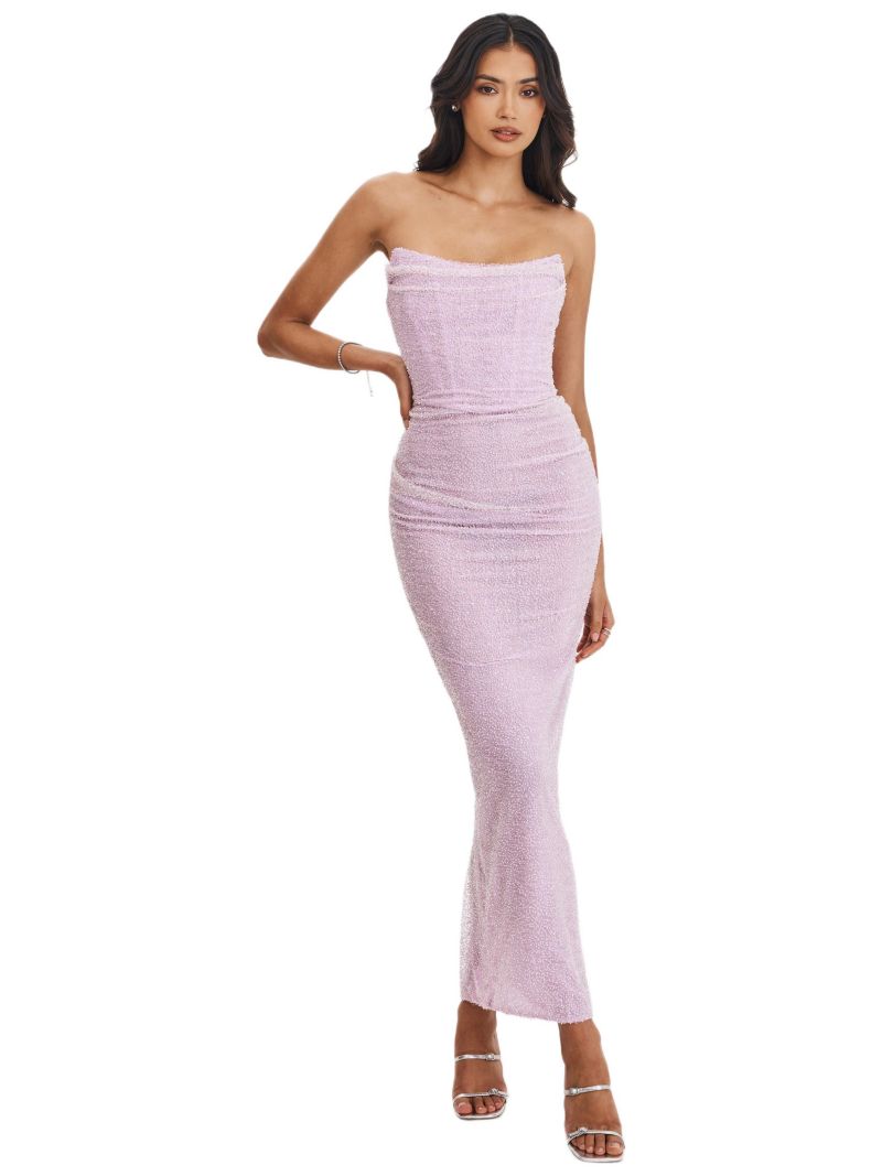 Women's Raylee Beaded Mesh Strapless Sheath Maxi Dress