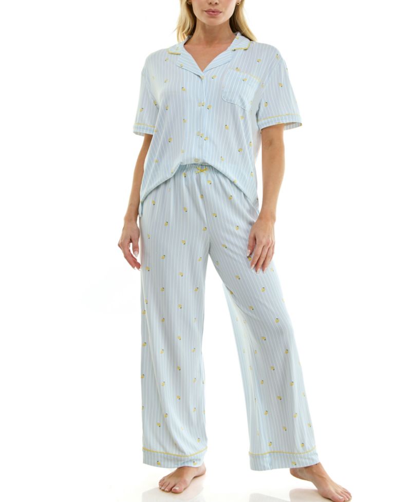 Women's Notch Collared Top and Pajama Pants, 2-Piece Set