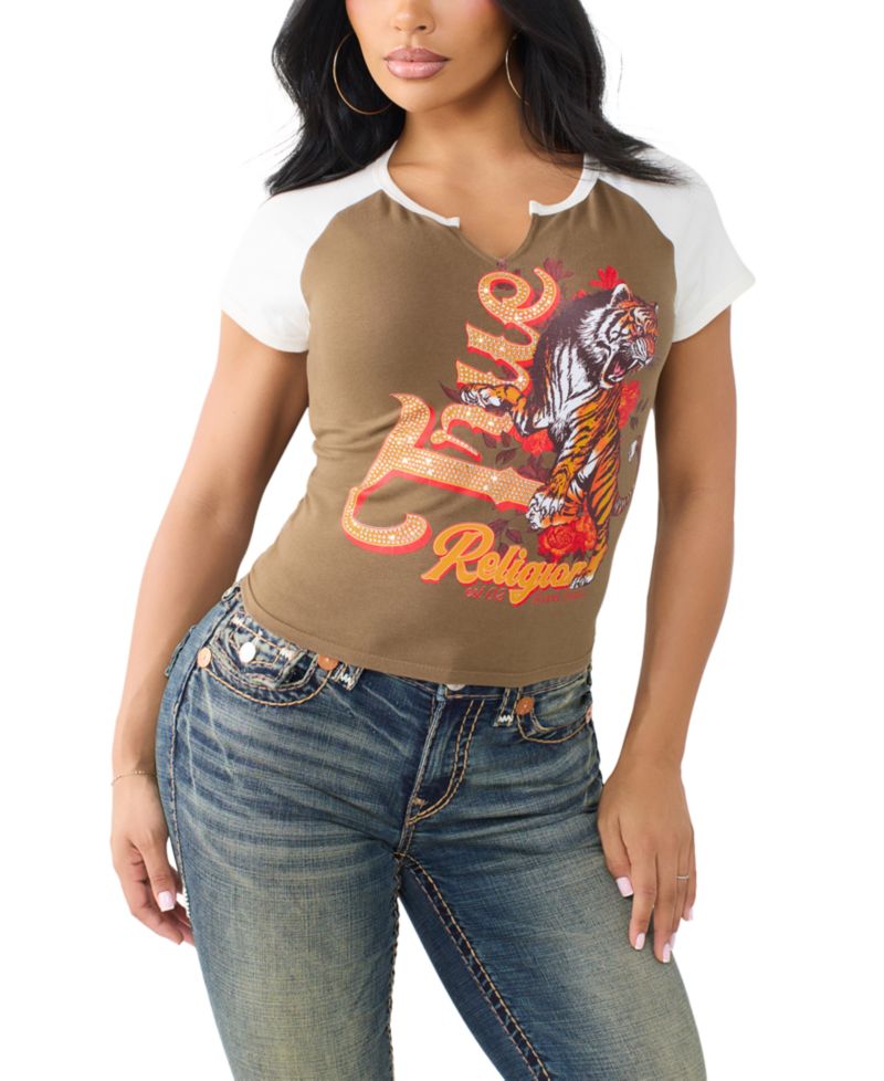 Women's Contrast Raglan Notch Baby T-Shirt
