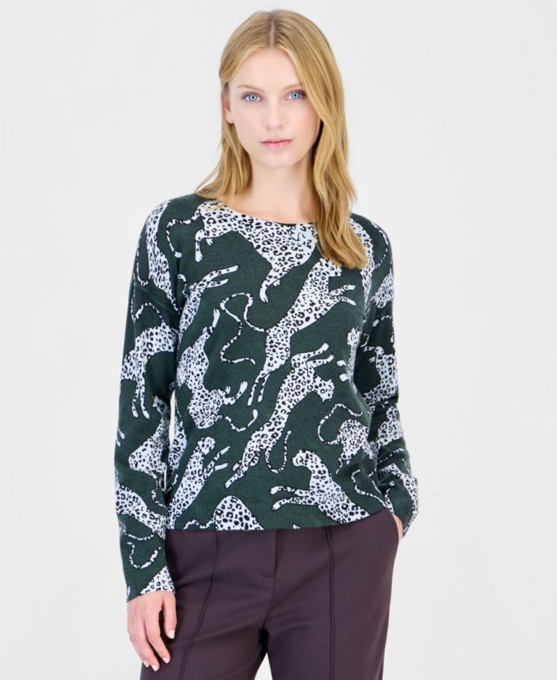 Women's Long-Sleeve Leopard-Print Sweater