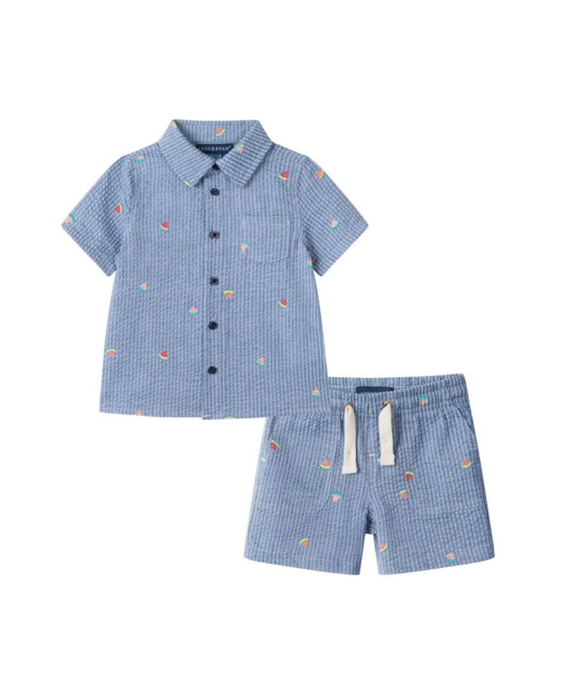 Boys 9-12M, 18-24M Watermelon Stripe Buttondown and Short Set