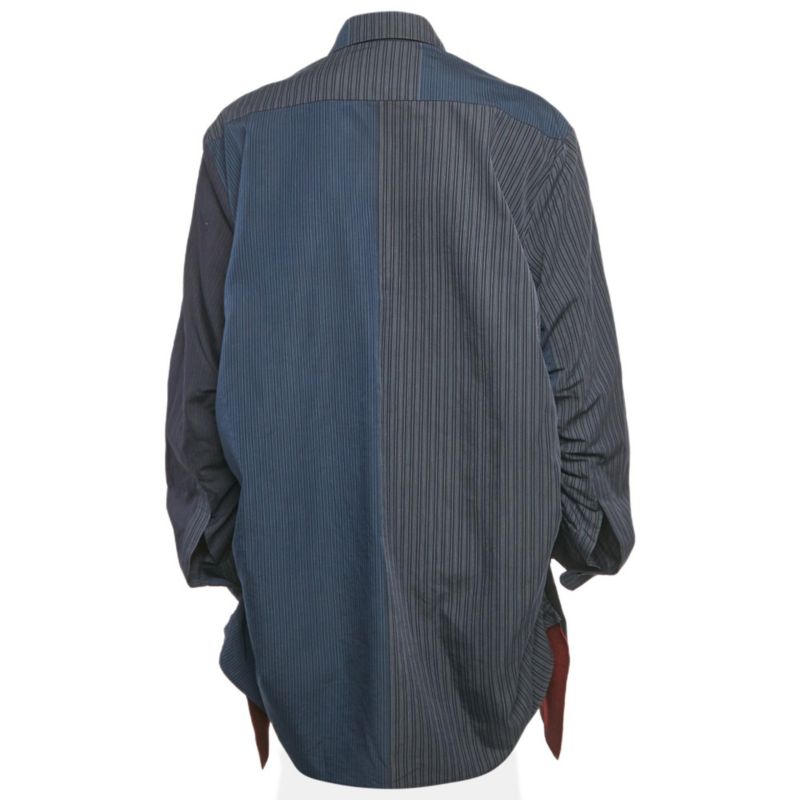 Women's Navy Blue Pinstripe Cotton Ruche Shirt