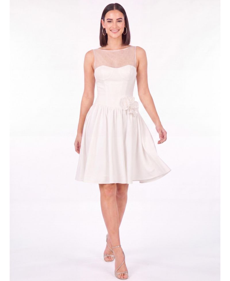 Women's Illusion Neck Bridal Midi Dress