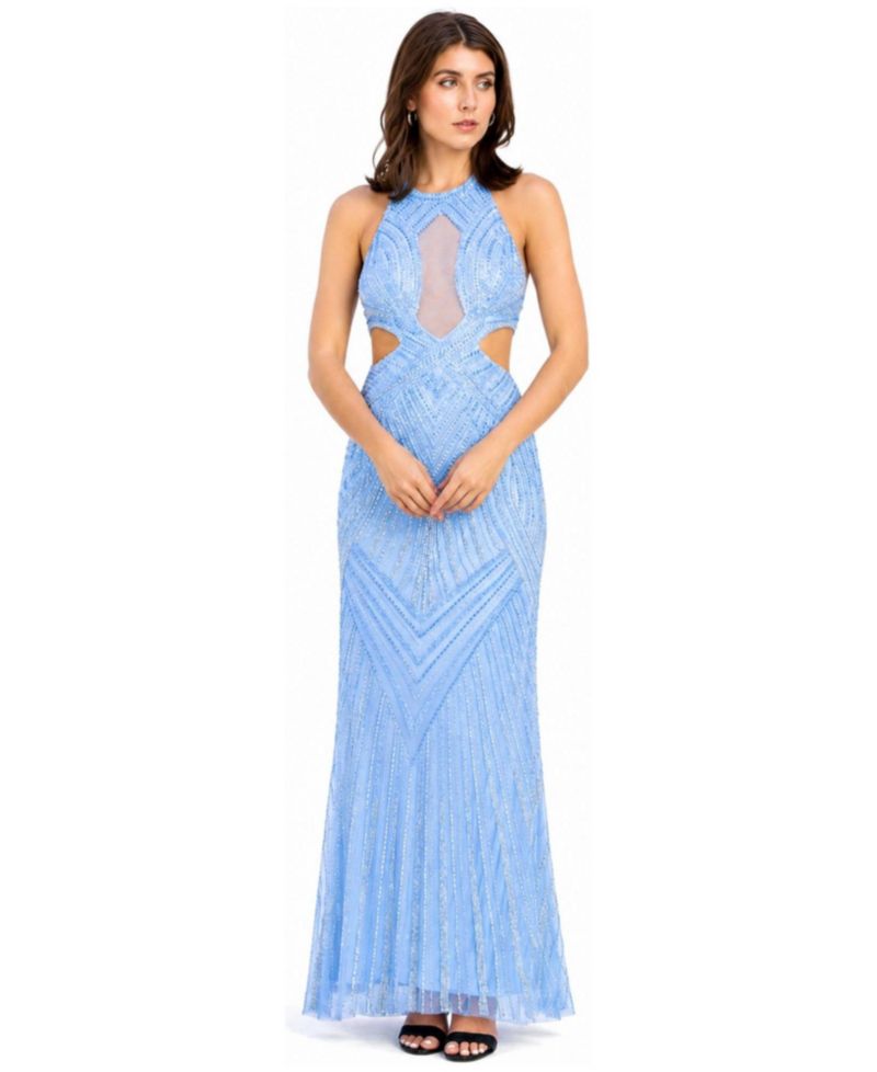 Women's Halter Neck Beaded Dress with Cutouts