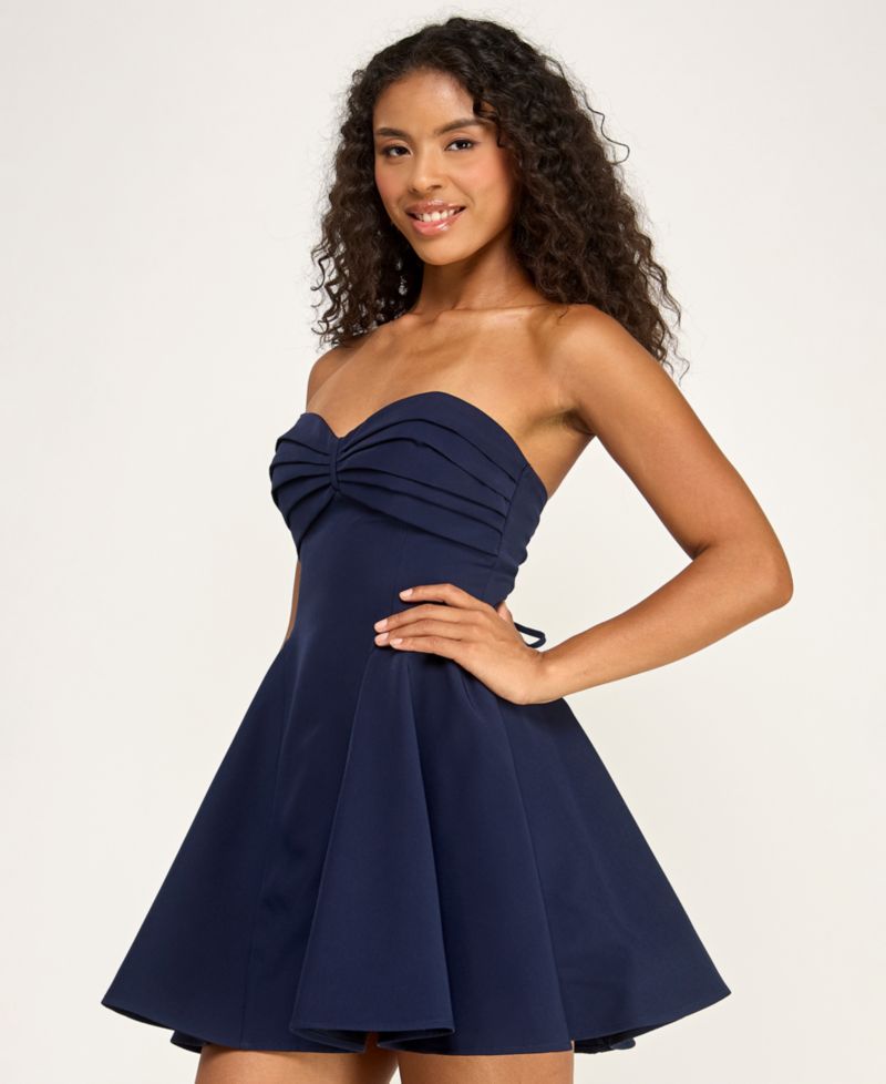 Juniors' Strapless Pleated Fit and Flare Mini Dress