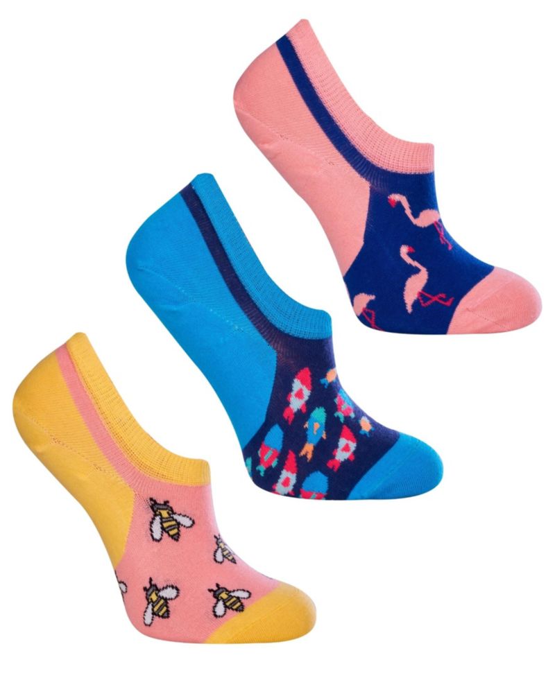 Women's No-Show W-Cotton Novelty Socks with Seamless Toe, Pack of 3