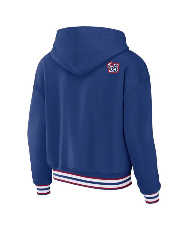 Women's Royal New York Giants Plus Size Lace-Up Pullover Hoodie