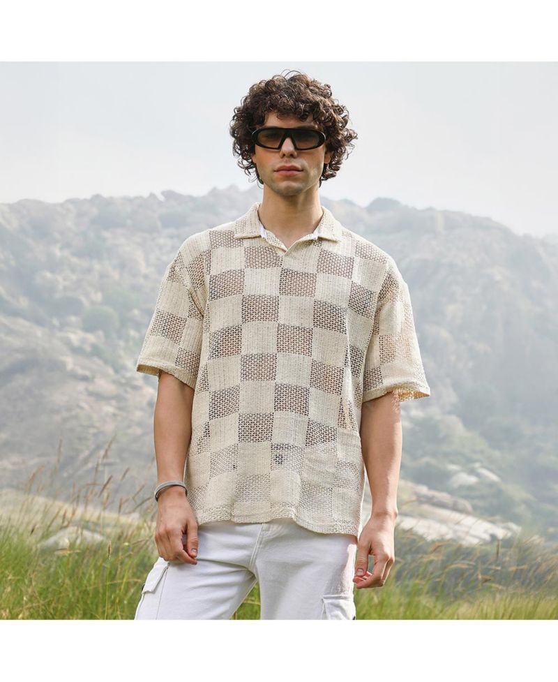 Men's Off-White Grid Oversized Polo T-Shirt