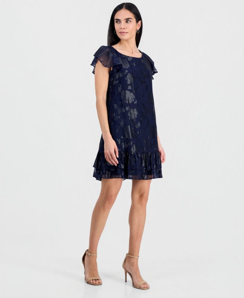 Petite Ruffled-Hem Flutter-Sleeve Dress