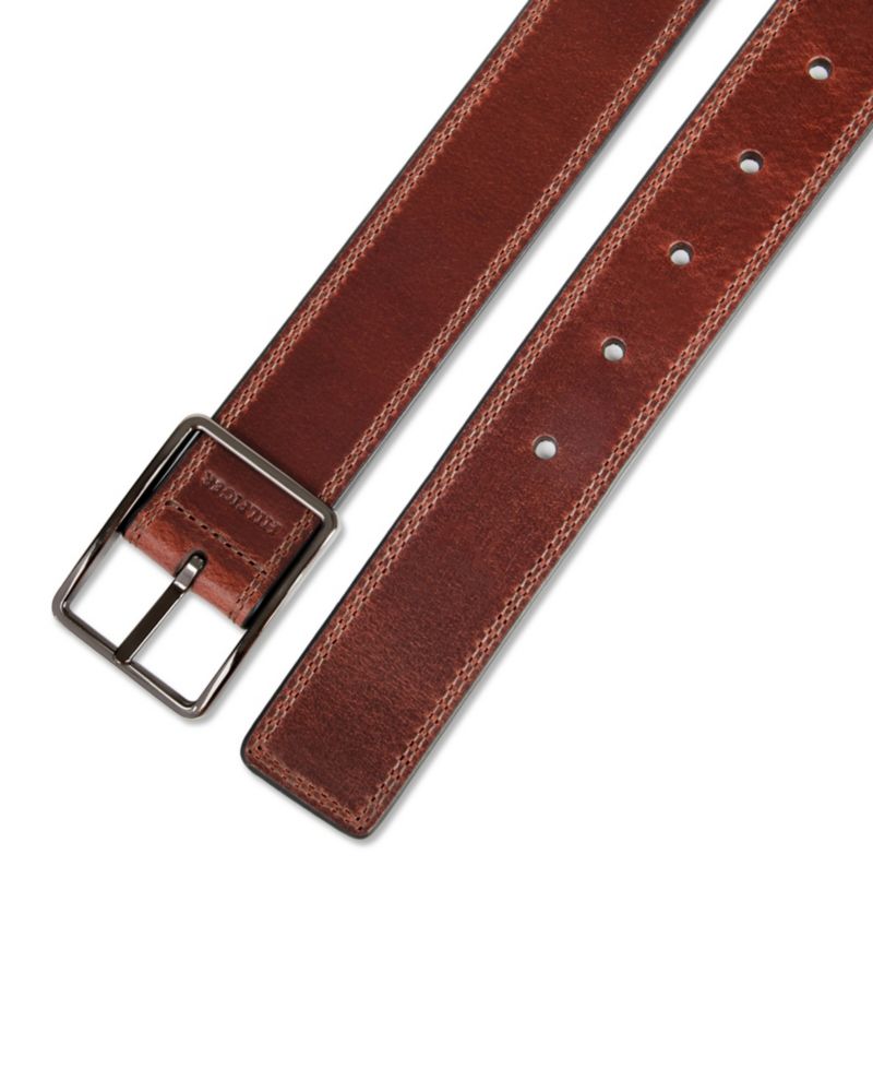 35MM Men's Casual Center Bar Buckle Leather Belt