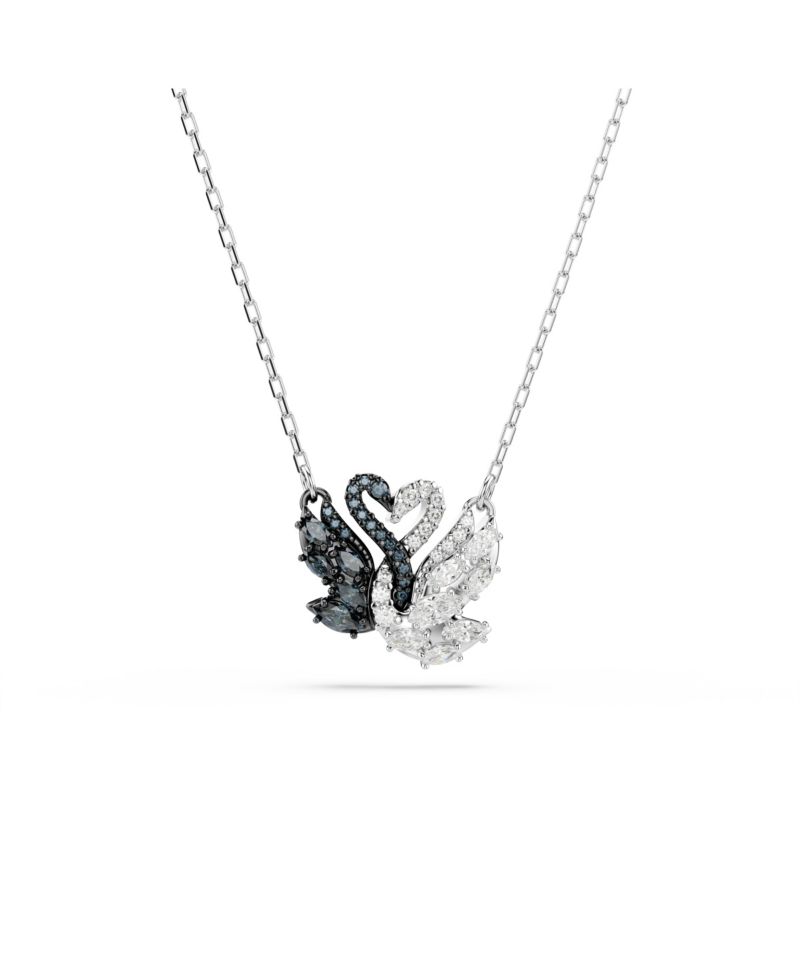 Swan Black, Rhodium Plated Pendant Necklace