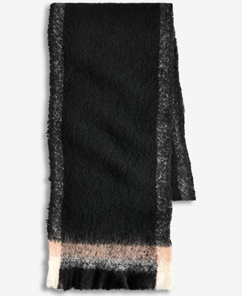 Women's Bordered Blanket Wrap with Short Fringe