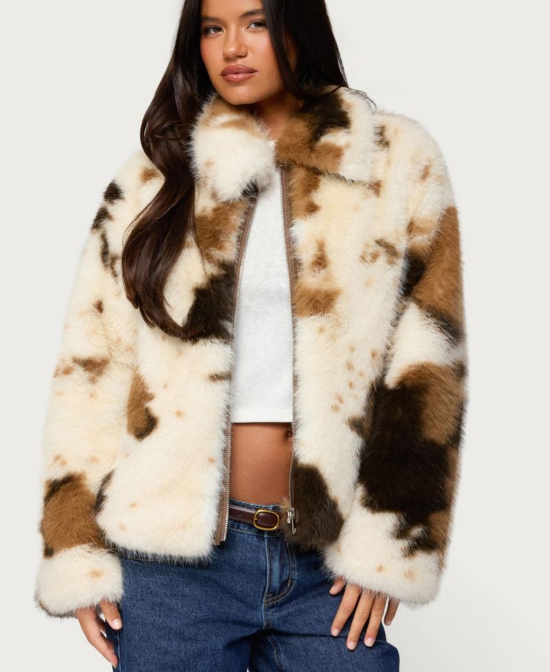 Women's Rayan Cow Print Faux Fur Jacket