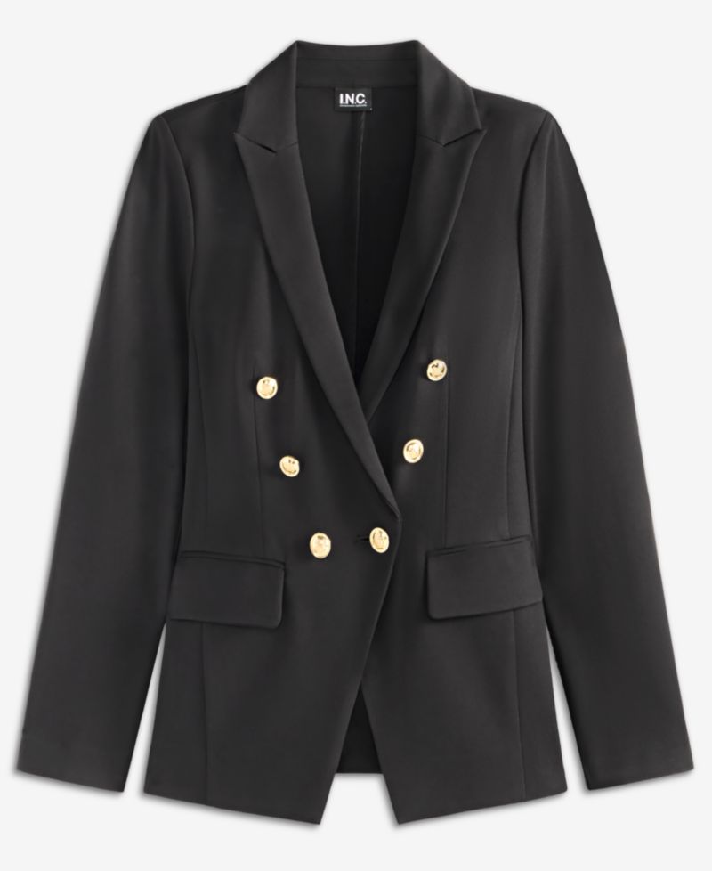 Petite Double-Breasted Fitted Stretch Ponte Blazer