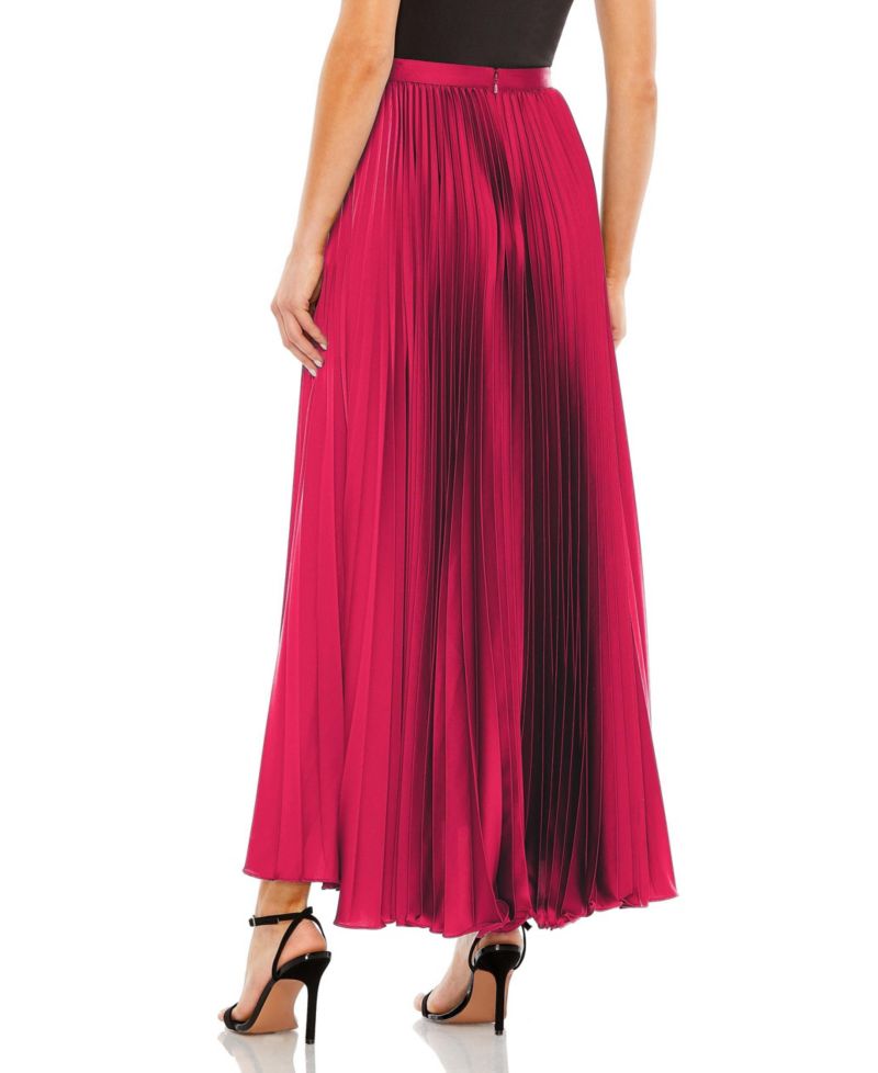 Women's Long Pleated Satin Evening Skirt