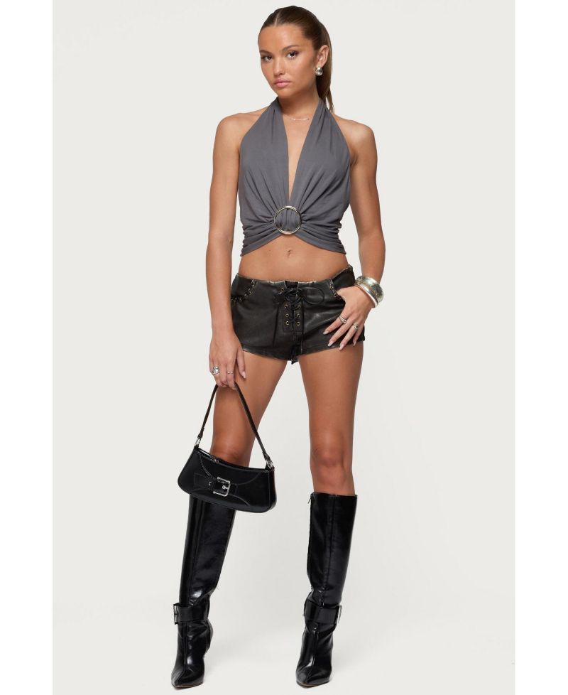 Womens Nessie Metal Ring Backless Halter Top