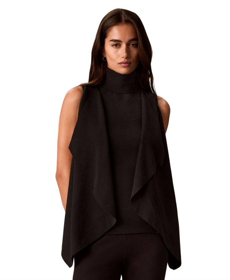 Women's Drape Front Mock Neck Sleeveless Sweater