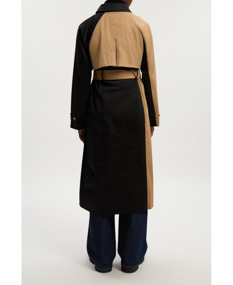Women's Color Block Belted Tailored Trench Coat