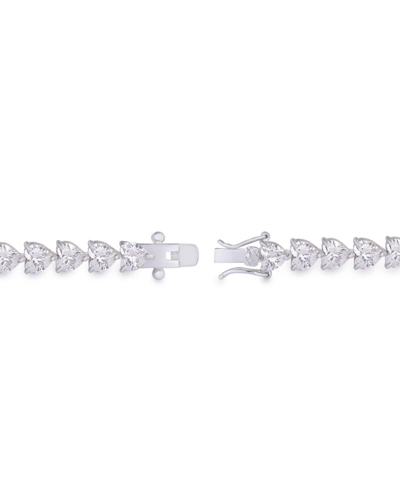 Cubic Zirconia Heart Link Bracelet in Silver Plate