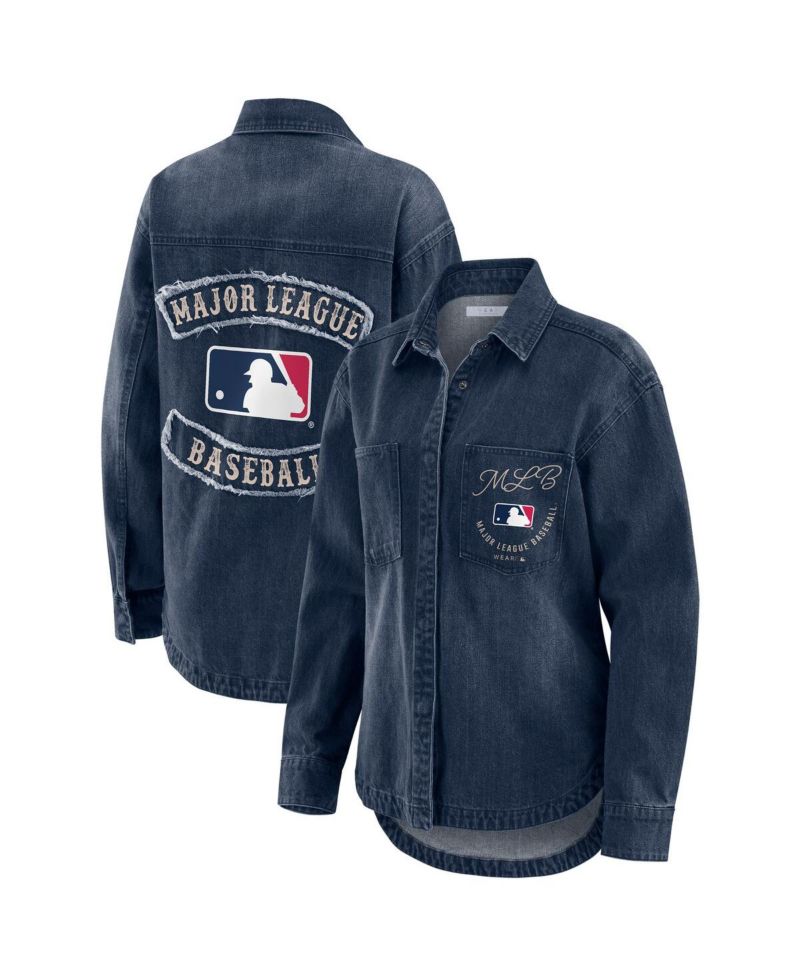 Women's Denim MLB Washed Oversized Denim Full-Snap Shacket