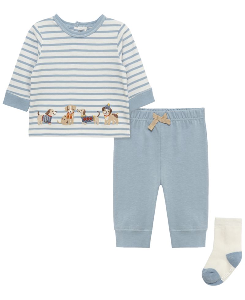 Baby Boys' Puppies Long-Sleeve Top, Joggers and Socks, 3-Piece Set