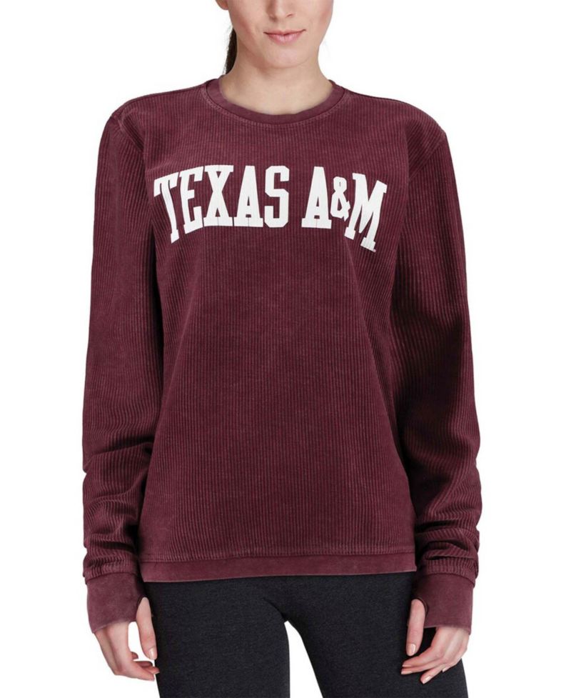 Women's Maroon Texas A&M Aggies Comfy Cord Vintage-Like Wash Basic Arch Pullover Sweatshirt