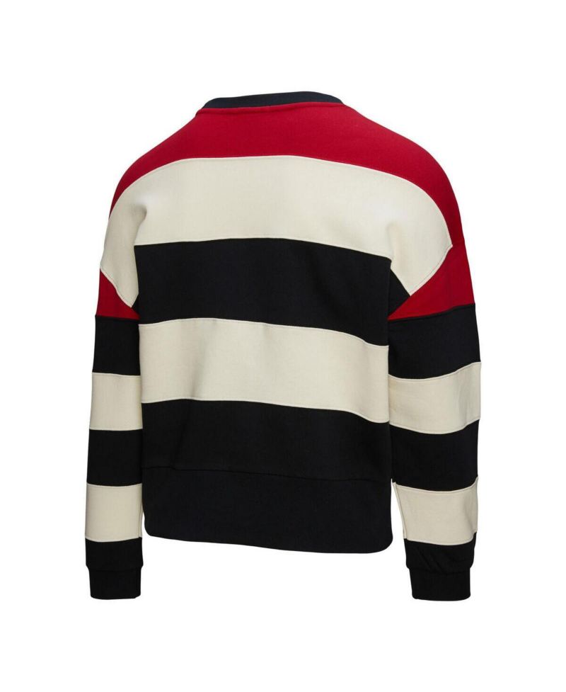 Women's Red/Black Atlanta Braves Cooperstown Collection Blocked Fleece Pullover Sweatshirt