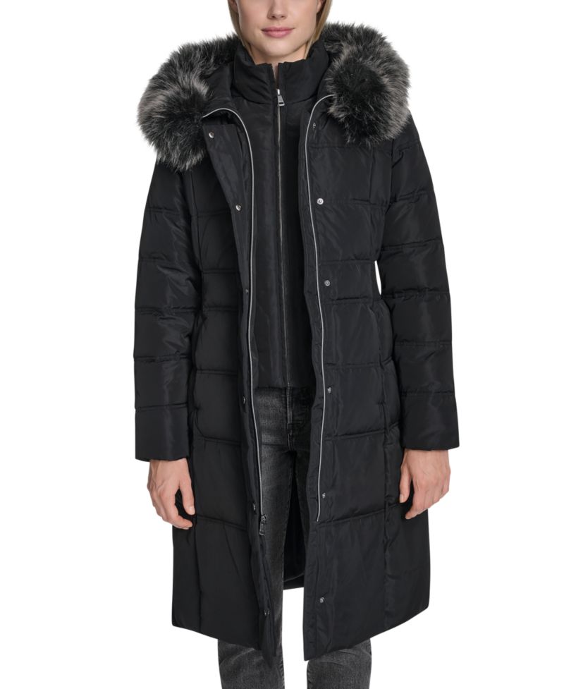 Women's Trim Hood Zip-Front Down Filled Puffer Coat