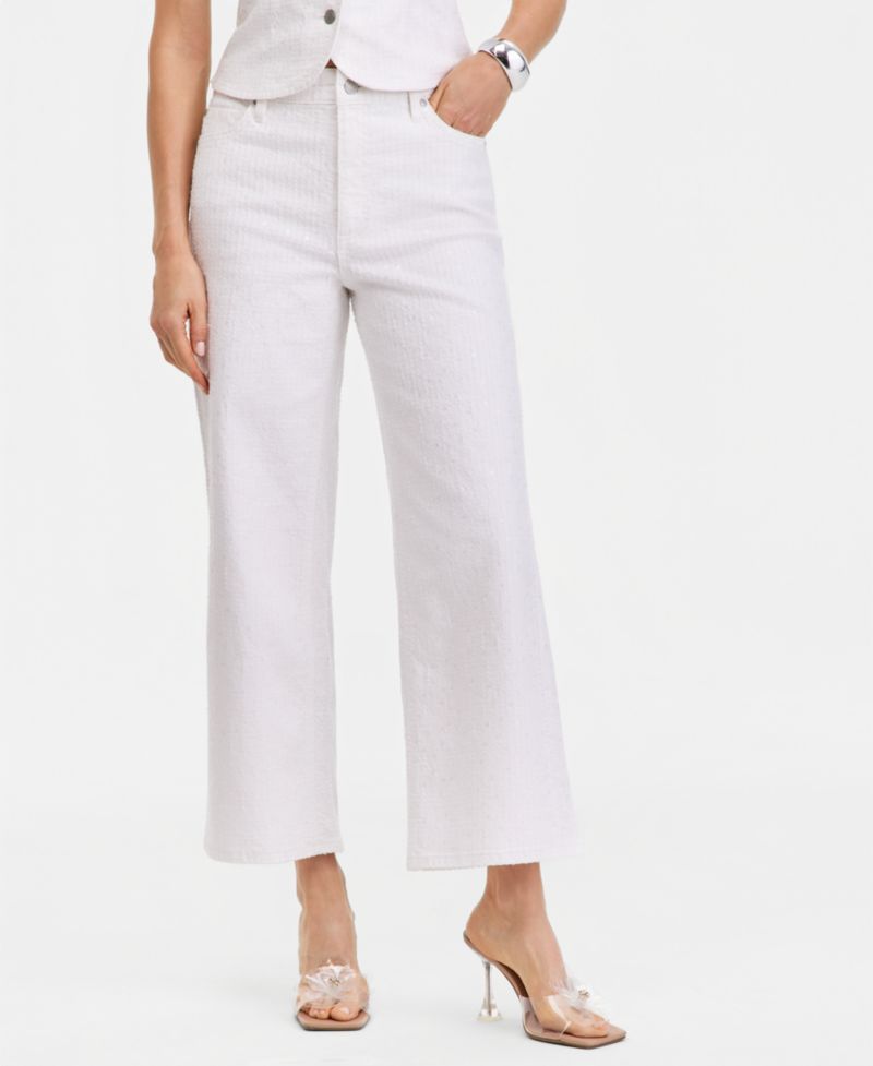 Women's Wide-Leg Sequin Embellished Ankle Jean