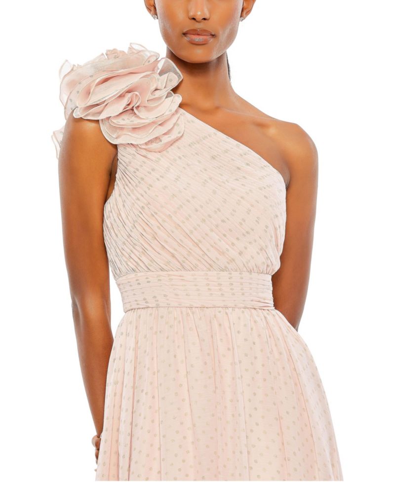 Women's Polka Dot Ruffled One Shoulder Gown