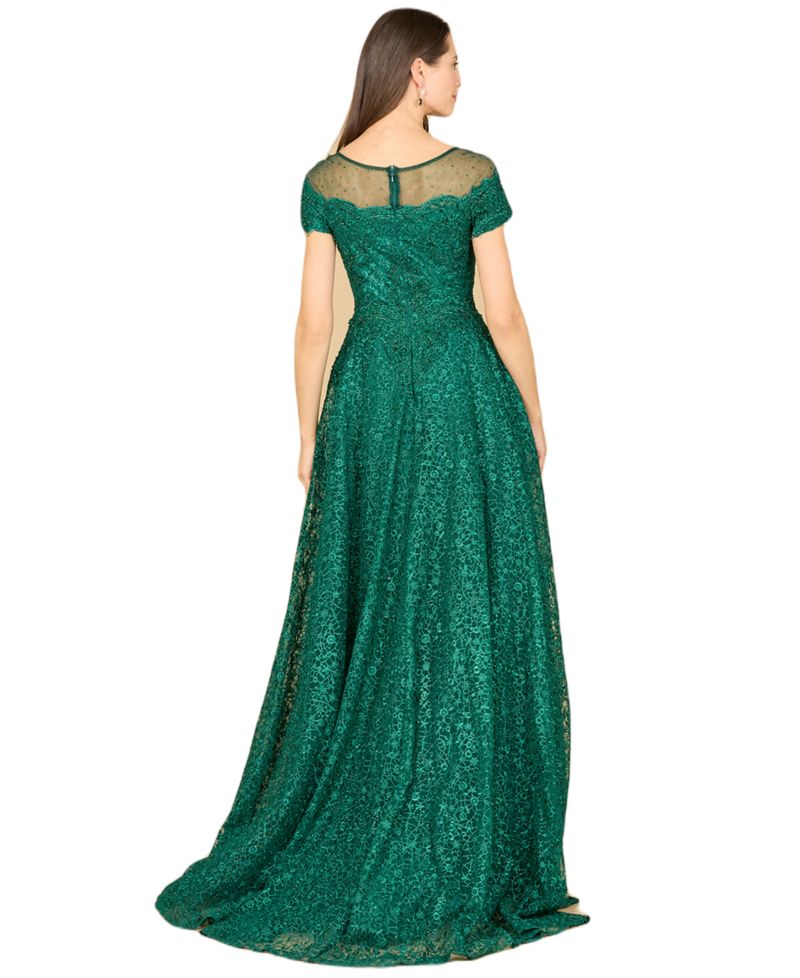 Women's Sheer Boat Neck Ball Gown